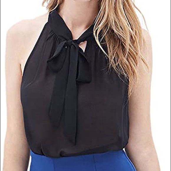 Black sleeveless tie-neck blouse - Picture 1 of 6